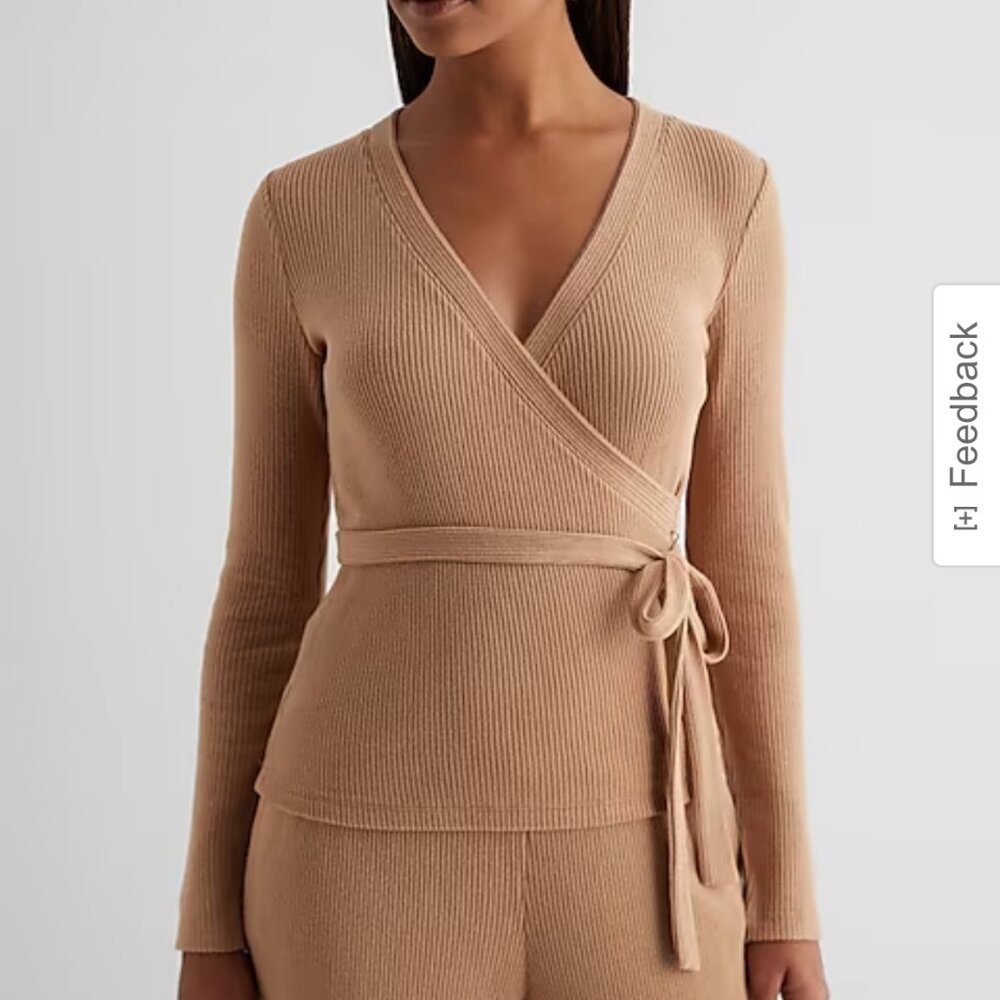 EXPRESS Ribbed Cozy Knit V-Neck Surplice Tie Waist Top SIZE SMALL  NWT